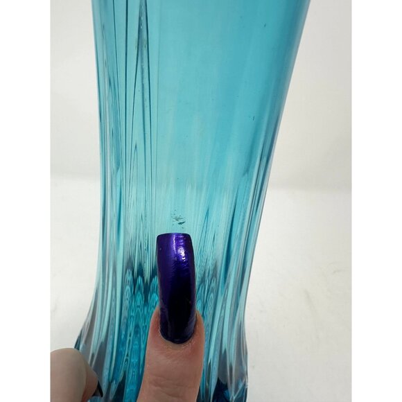 L.E. SMITH NESTING TRIANGLE 14.5" Swung Vase #1153 PEACOCK BLUE Fayette Glass - Picture 9 of 11